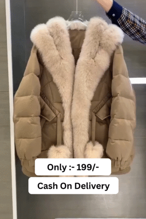 Puffer Jacket for Women – Winter Fur Lined Coat with Long Design