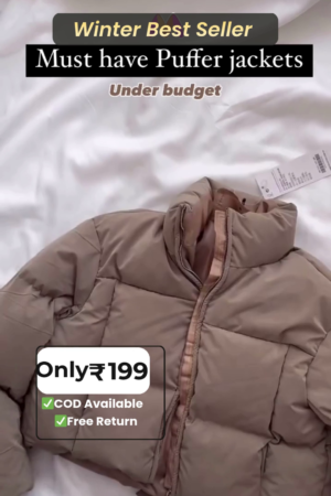 Men Warm Cream Puffer Winter Jacket for Cold Weather with Zip Closure