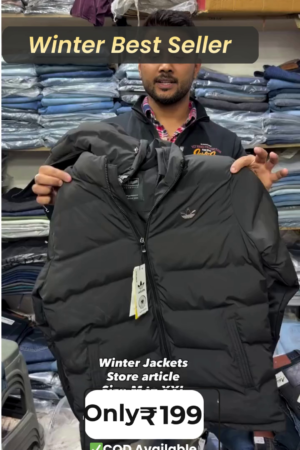 Men Black Puffer Winter Jacket for Daily Wear with Warm Padding