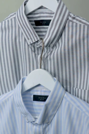 Men Light Blue and Grey Striped Cotton Shirt for Office and Daily Wear