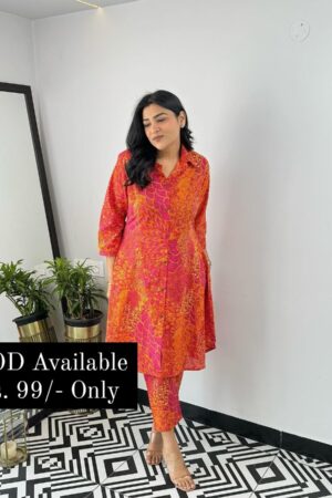 Pure Cotton orange multi color co-ord sets for women best summer designs
