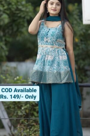Blue partywear embroidered salwar with palazzo pant