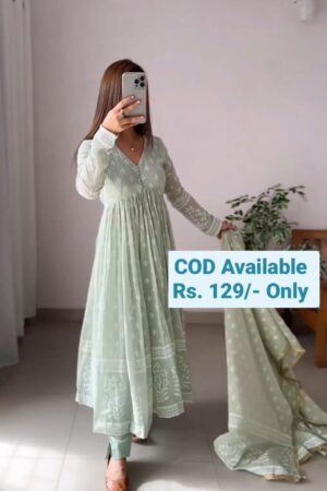 Beautiful Sea Green Anarkali Suit with Embroidered Work