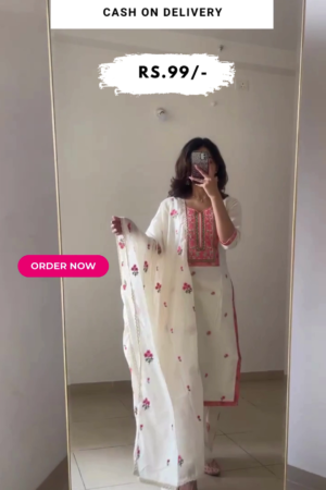 Off-White Yoke Design Cotton Straight Kurta With Palazzos & Dupatta