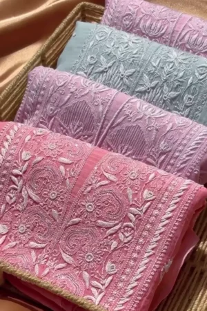 Women’s Pastel Embroidered Kurta Fabric Set with Matching Dupatta